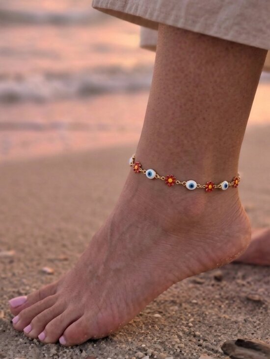 Jewelry - Evil Eye Daisy Flower Anklet Gold Plated Chain Anklet Bracelet